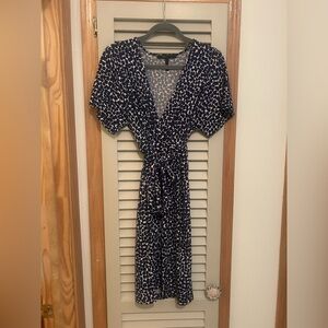 BCBGMaxAzria Navy and White Patterned “Wrap Look” Dress